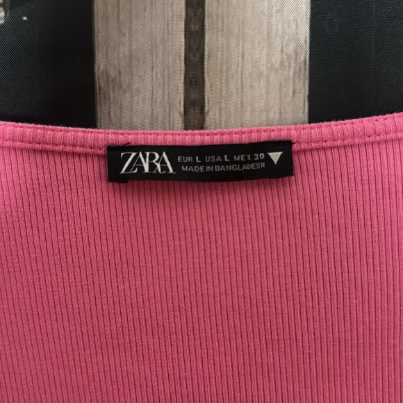 Zara Bubblegum Pink Square Neck Women’s Large Crop Top with Puff Sleeves - Picture 5 of 5